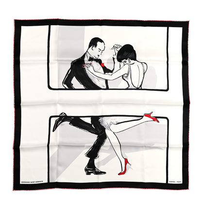 Hermes Silk Swinging Saint Germain Scarf 70 White Black Rouge 1 of 7