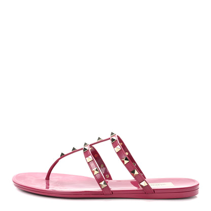 Valentino Garavani PVC Jelly Rockstud Caged Flat Thong Sandals 40 Blossom 1 of 7