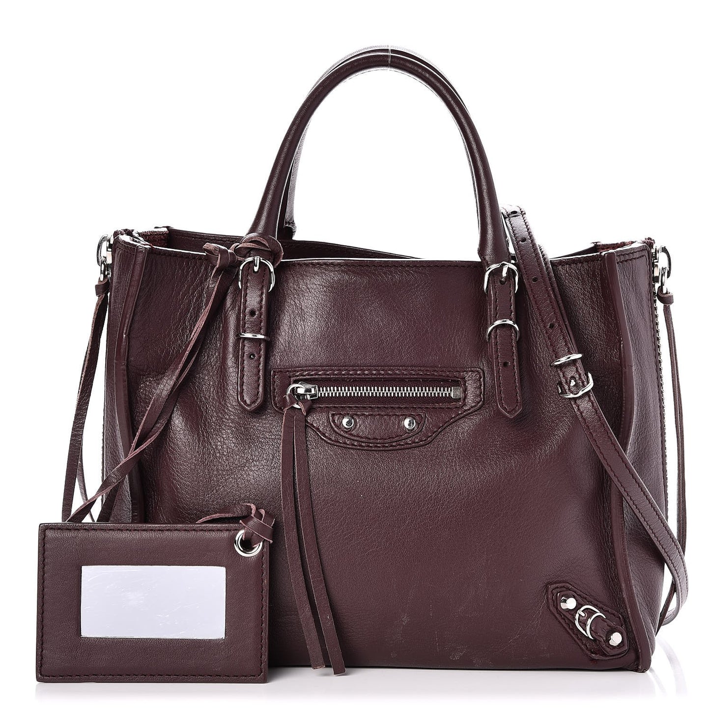 Calfskin Papier Mini A4 Zip Around Tote Rouge Aubergine