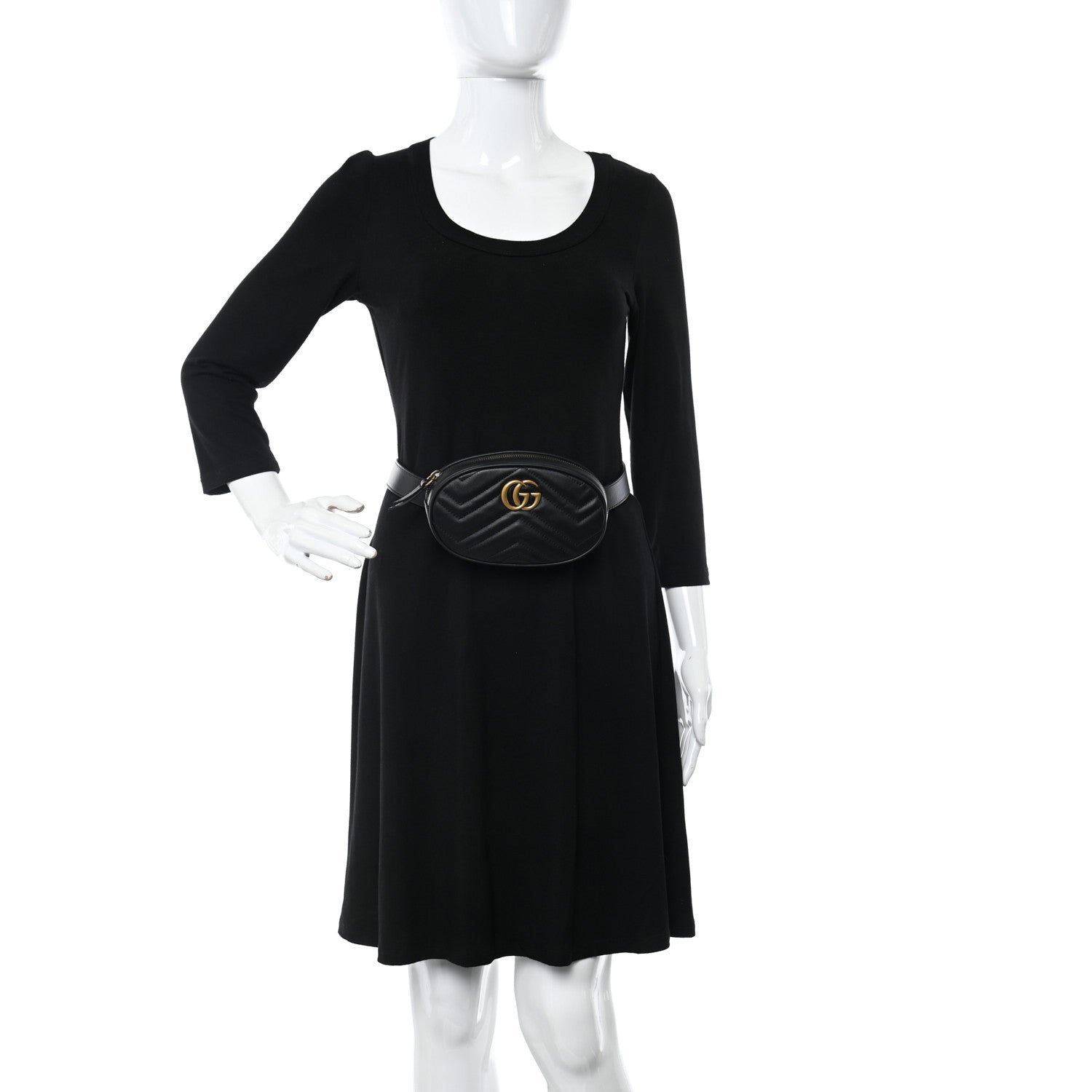 Gucci Calfskin Matelasse GG Marmont Belt Bag 85 34 Black 2 of 12