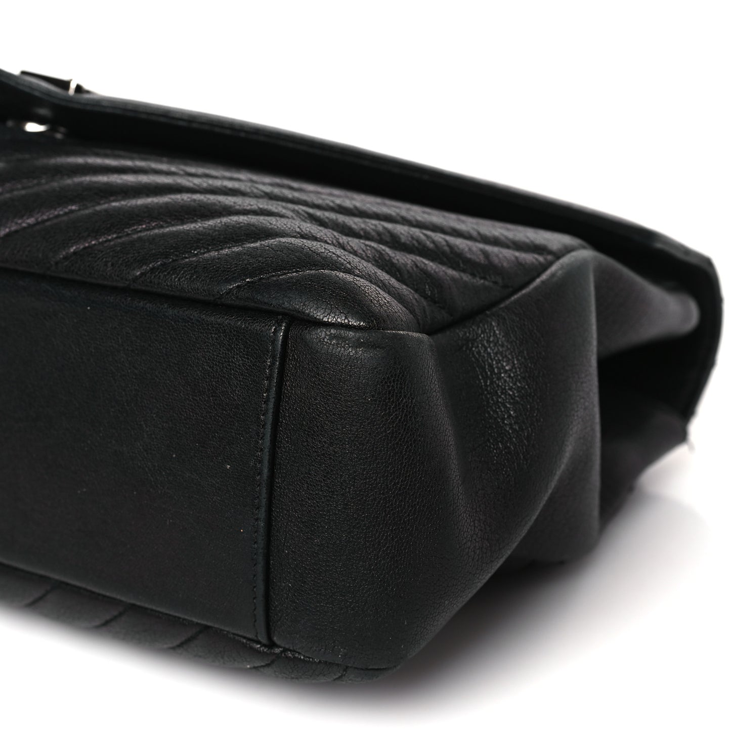 Sheepskin Matelasse Chevron Monogram Large College Satchel Black
