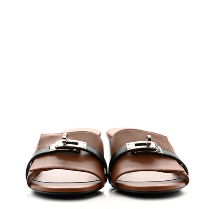 Hermes Calfskin Gigi 50 Sandals 39.5 Gold Black 3 of 9