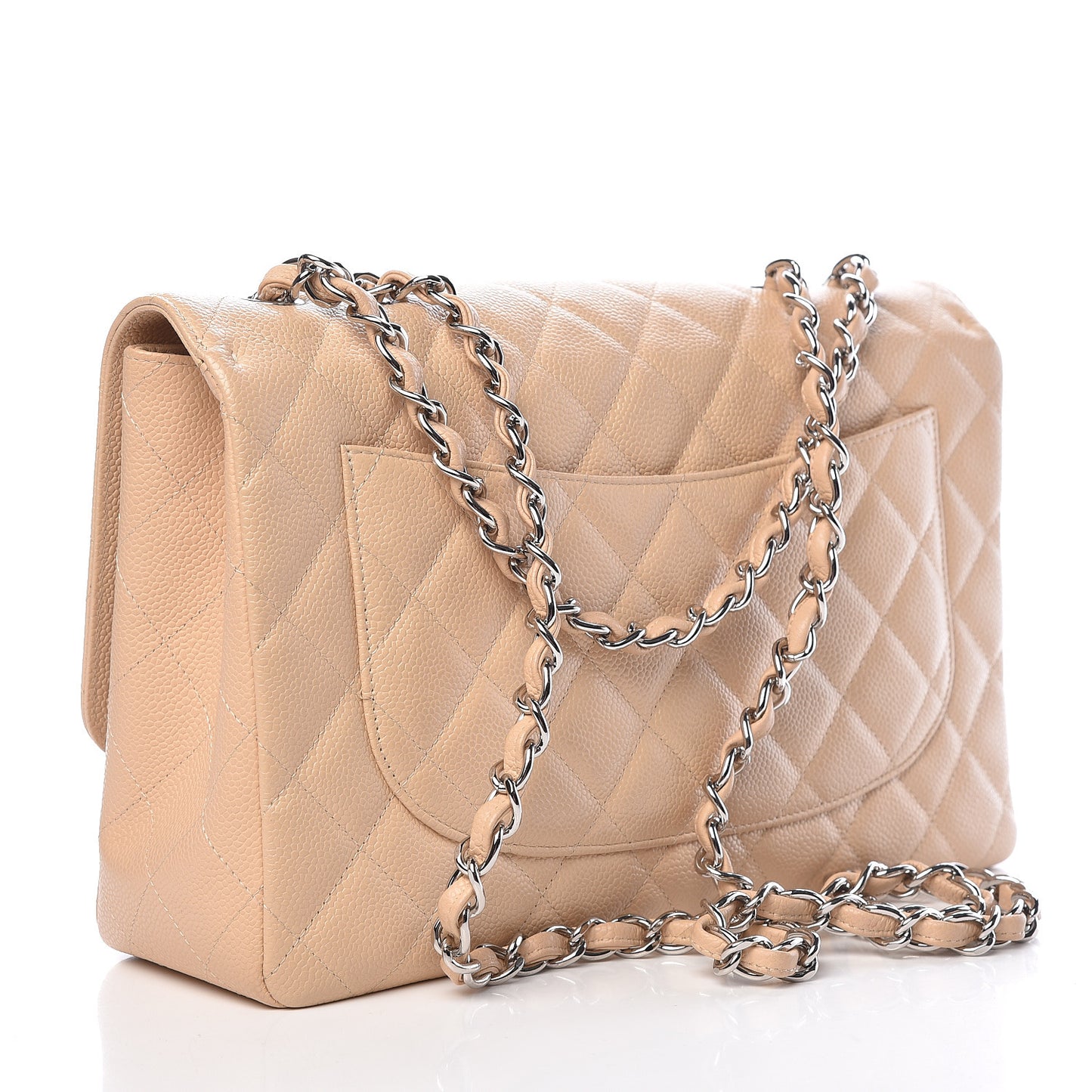 Caviar Quilted Jumbo Single Flap Beige Clair