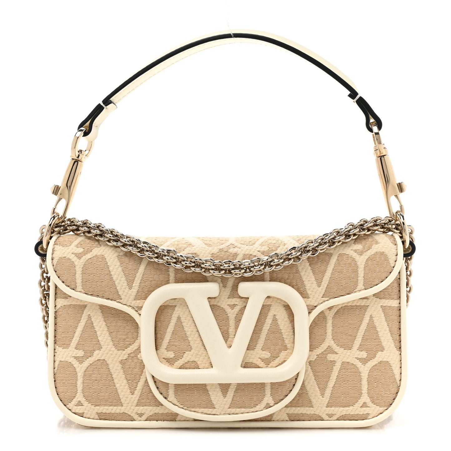 Raffia Toile Iconographe Calfskin Vlogo Small Loco Shoulder Bag Natural Ivory