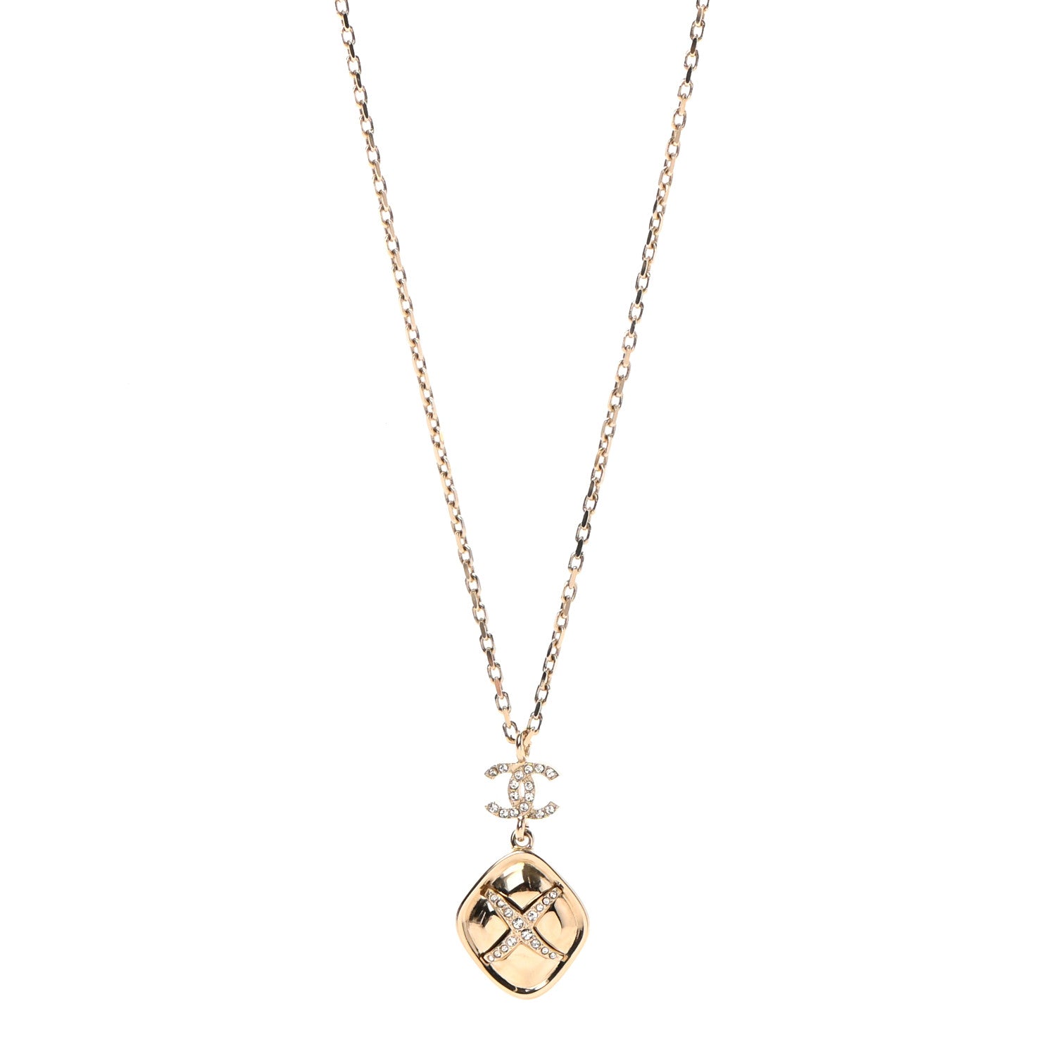 Chanel Crystal CC Drop Pendant Necklace Gold 1 of 5