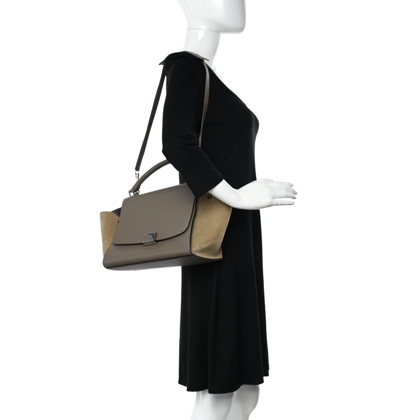 Drummed Calfskin Suede Small Trapeze Souris