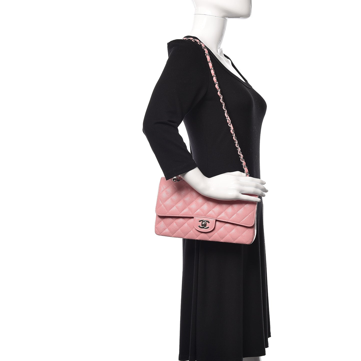 Caviar Quilted Medium Double Flap Pink