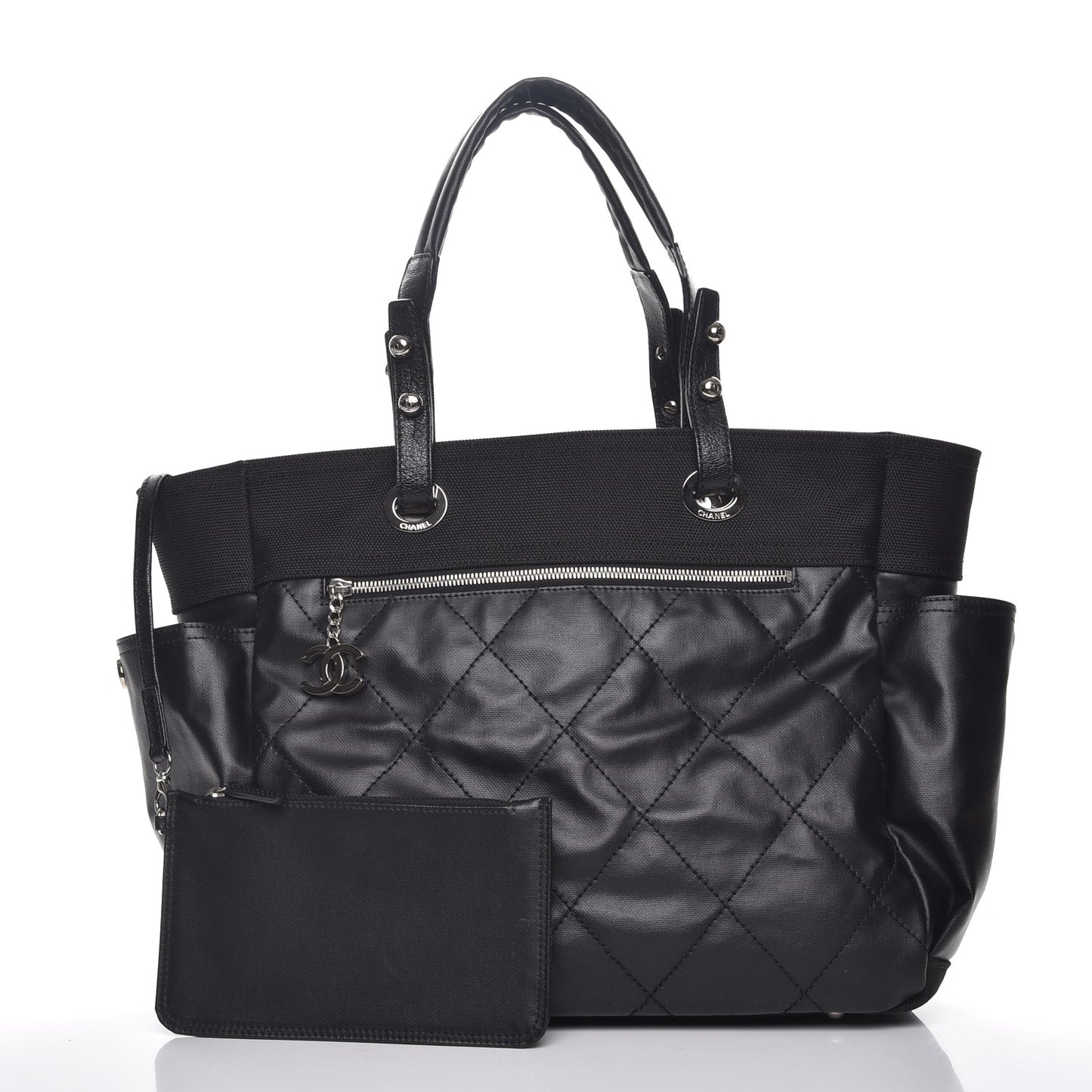 Coated Canvas Large Paris Biarritz Tote Black