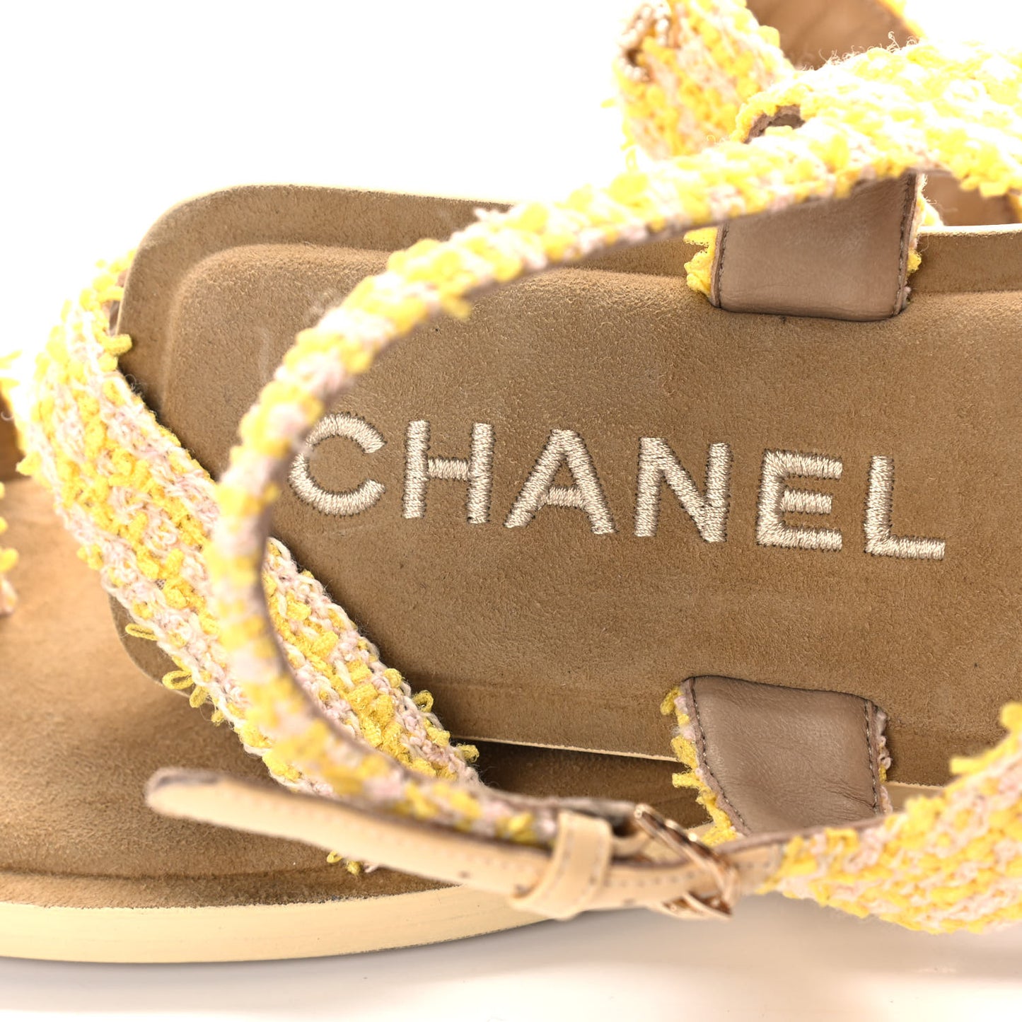 Tweed CC Sandals 39.5 Yellow Light Pink