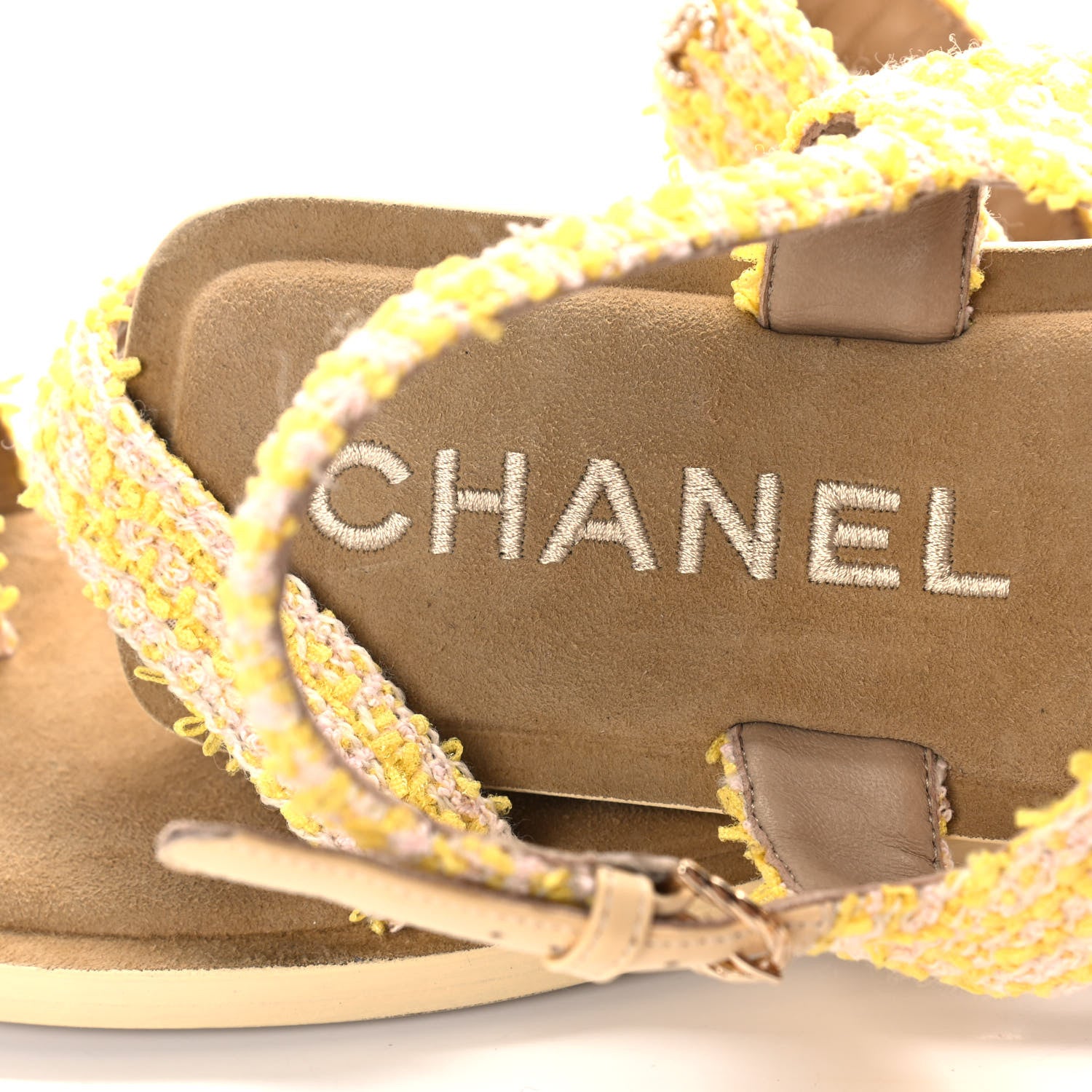 Chanel Tweed CC Sandals 39.5 Yellow Light Pink 7 of 9