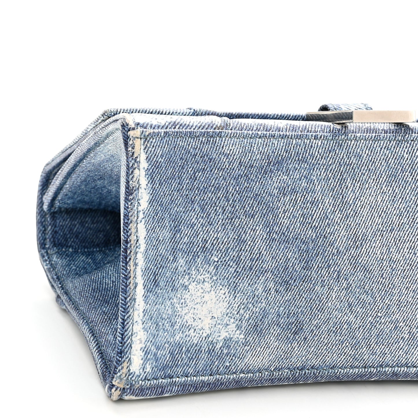 Nappa Denim Printed Small Hourglass Top Handle Bag Denim Blue
