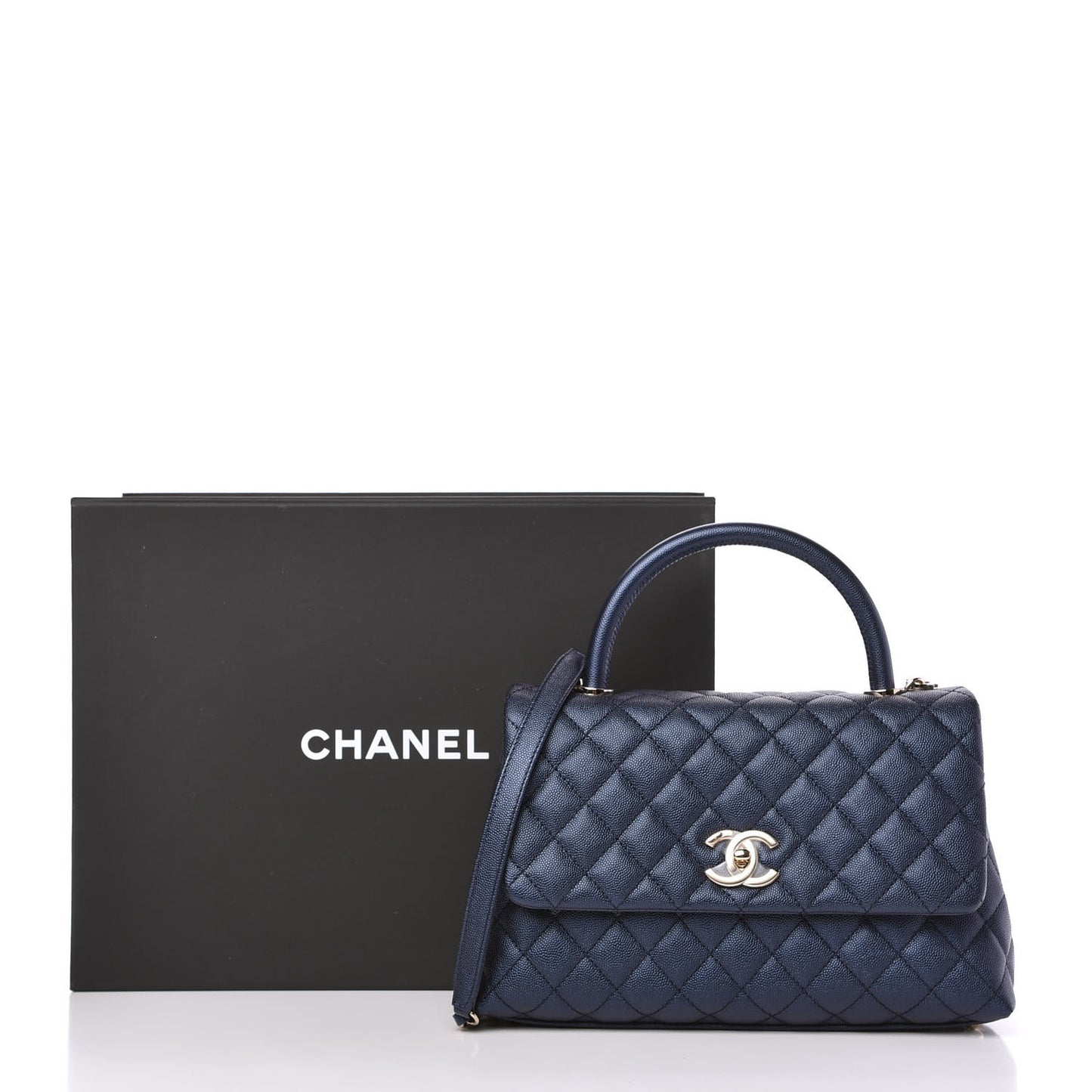 Iridescent Caviar Quilted Small Coco Handle Flap Dark Blue