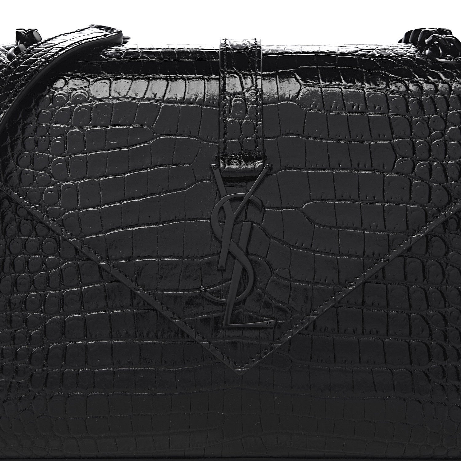 Saint Laurent Calfskin Crocodile Embossed Medium Monogram Envelope Chain Shoulder Bag Black 10 of 10