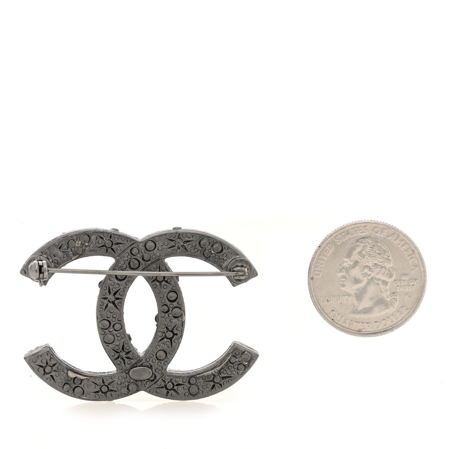 Swarovski Crystal Large CC Brooch Ruthenium