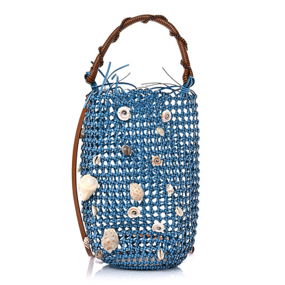 Loewe Calfskin Knotted Mesh Paula's Ibiza Seashell Bucket Bag Soft Blue 1 of 9