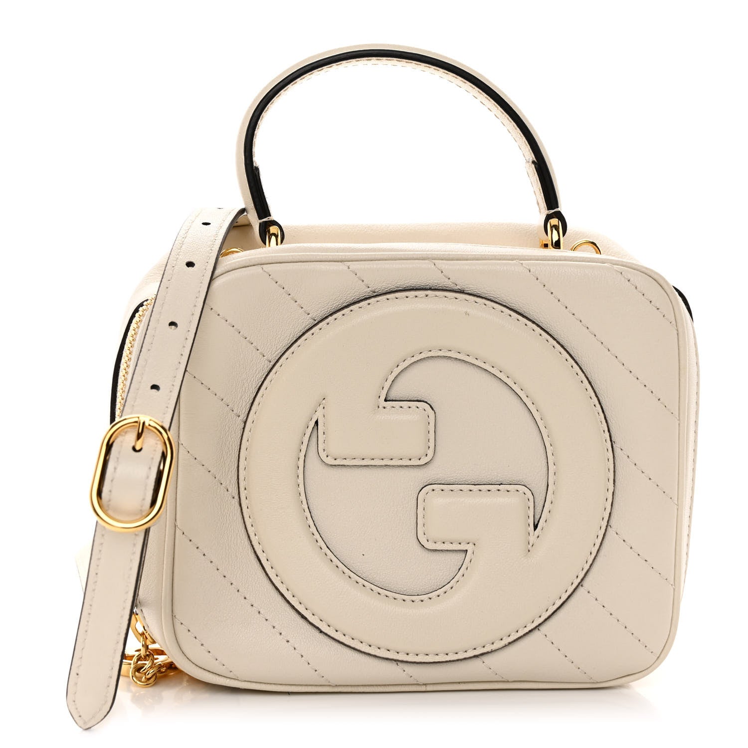 Gucci Sakai Be Green Calfskin Diagonal Stitched Blondie Top Handle Bag Mystic White 1 of 10