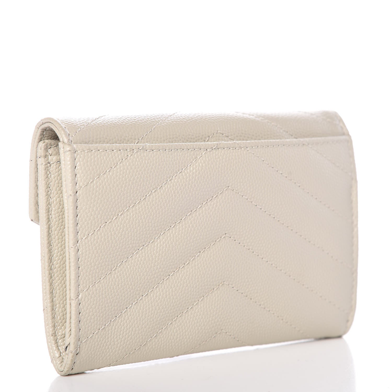Saint Laurent Grain De Poudre Matelasse Chevron Small Monogram Envelope Wallet Crema Soft 3 of 11