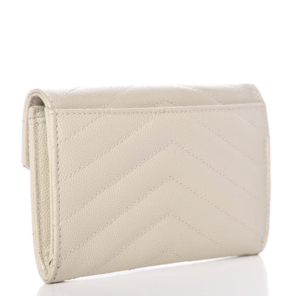 Saint Laurent Grain De Poudre Matelasse Chevron Small Monogram Envelope Wallet Crema Soft 3 of 11