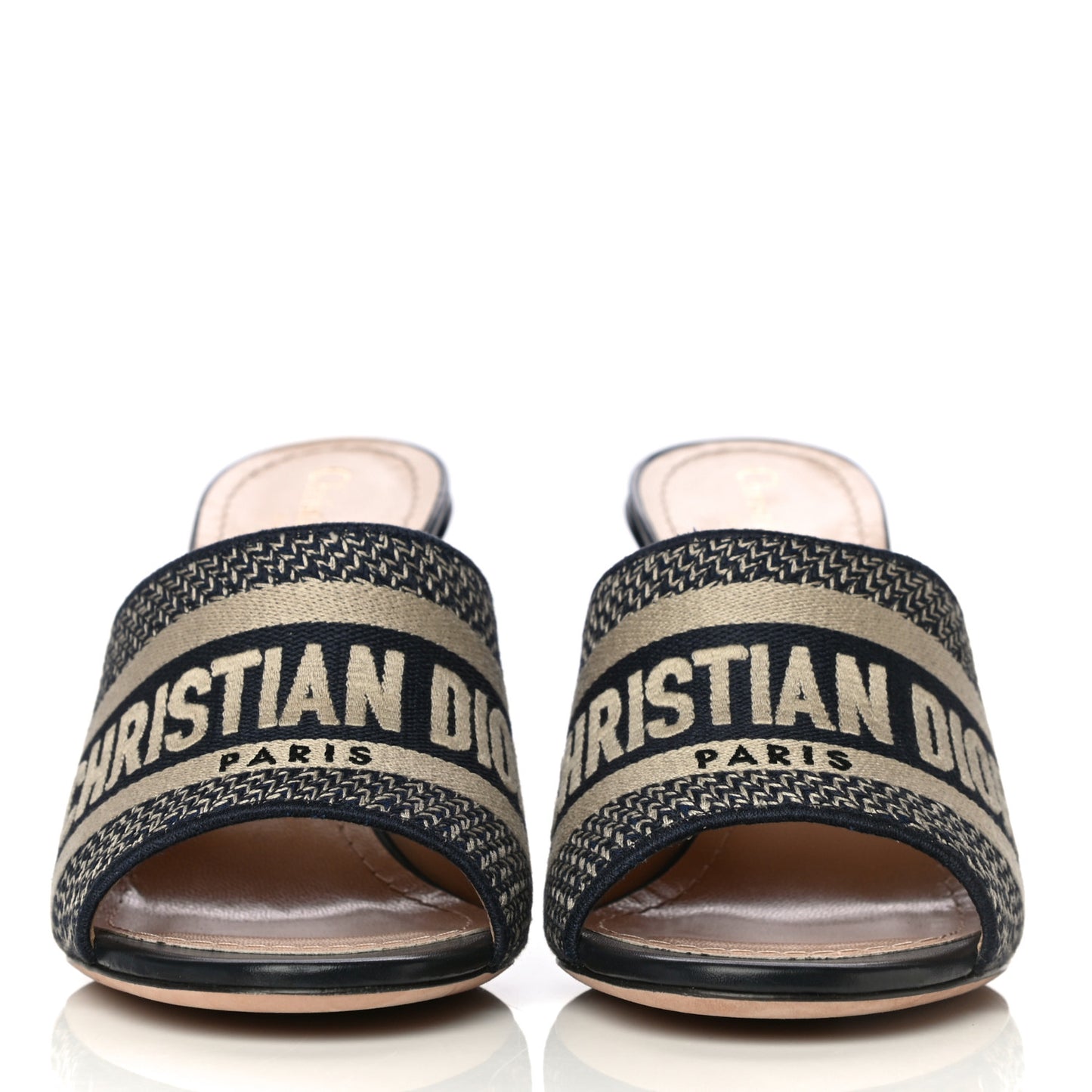 Cotton Embroidered Dway 85mm Slide Sandals 39.5 Deep Blue