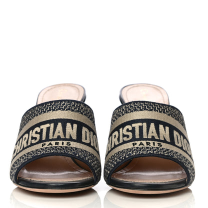Christian Dior Cotton Embroidered Dway 85mm Slide Sandals 39.5 Deep Blue 3 of 14