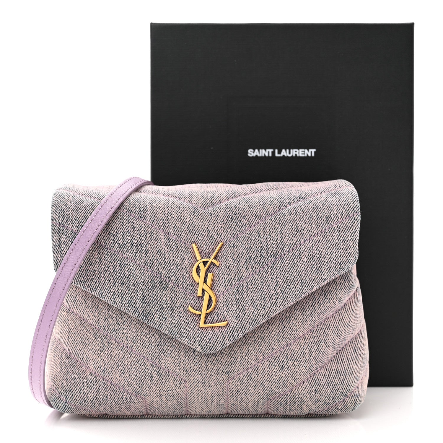 Saint Laurent Denim Y Quilted Monogram Toy Loulou Crossbody Bag Bleached Lilac 11 of 11