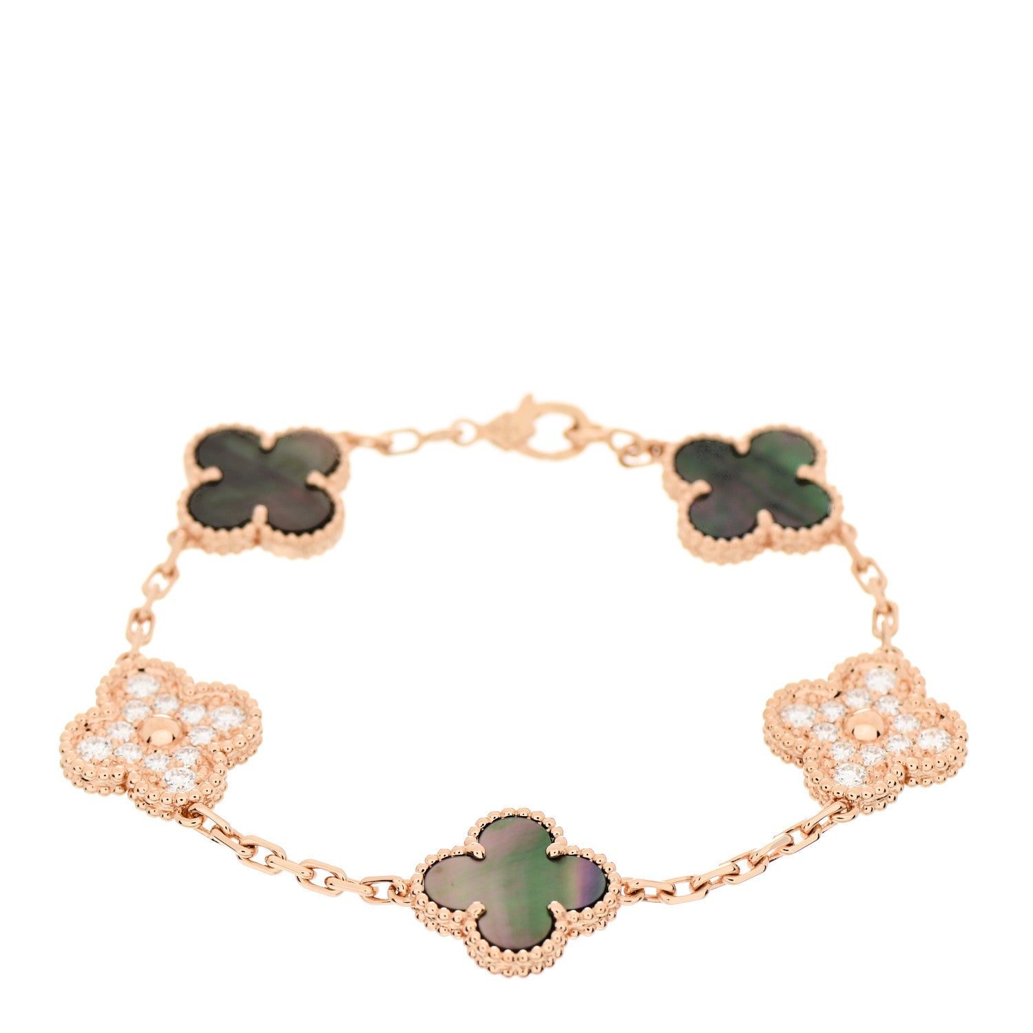 Van Cleef & Arpels 18K Rose Gold Diamond Gray Mother of Pearl 5 Motifs Vintage Alhambra Bracelet 1 of 5