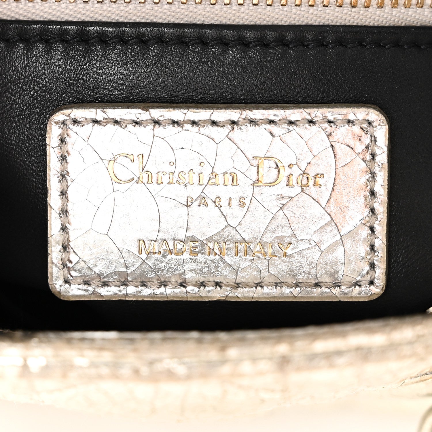Christian Dior Metallic Crinkled Lambskin Cannage Mini Lady Dior Silver 6 of 10