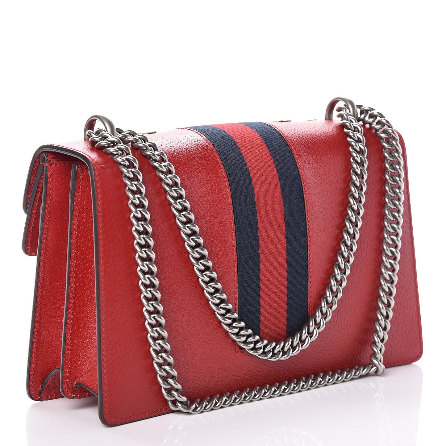 Calfskin Web Floral Embroidered Small Dionysus Shoulder Bag Hibiscus Red