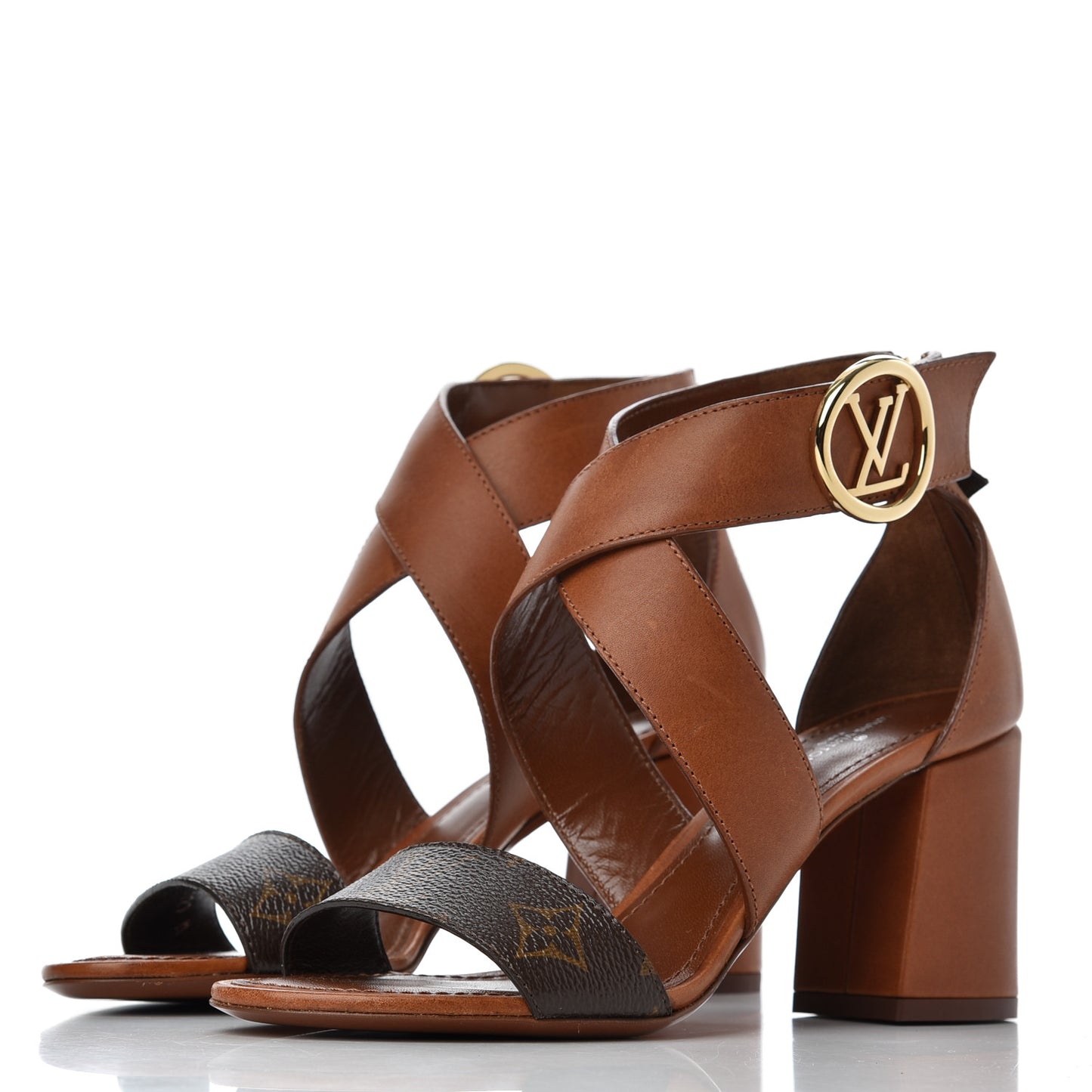Calfskin Monogram Horizon Sandals 36 Cognac Brown