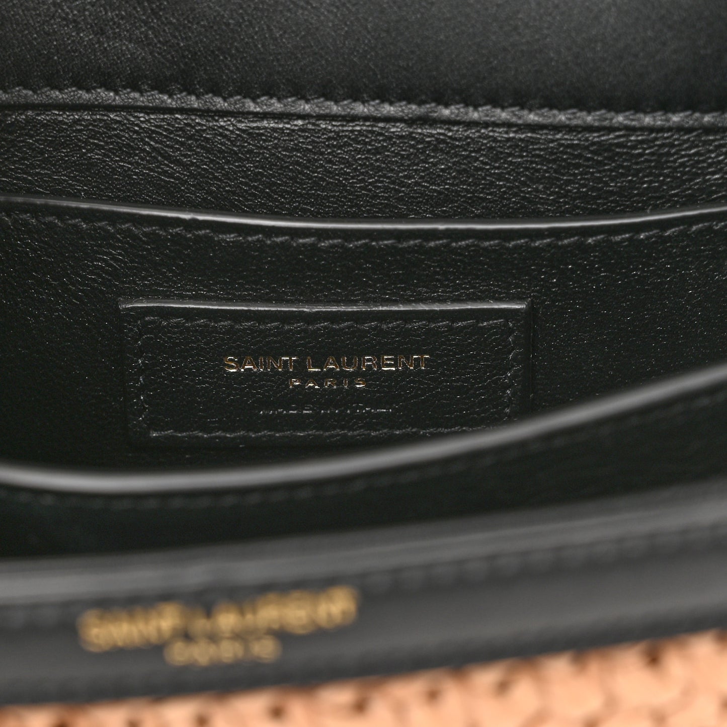 Raffia Calfskin Mini Classic Monogram Cassandra Top Handle Black Natural