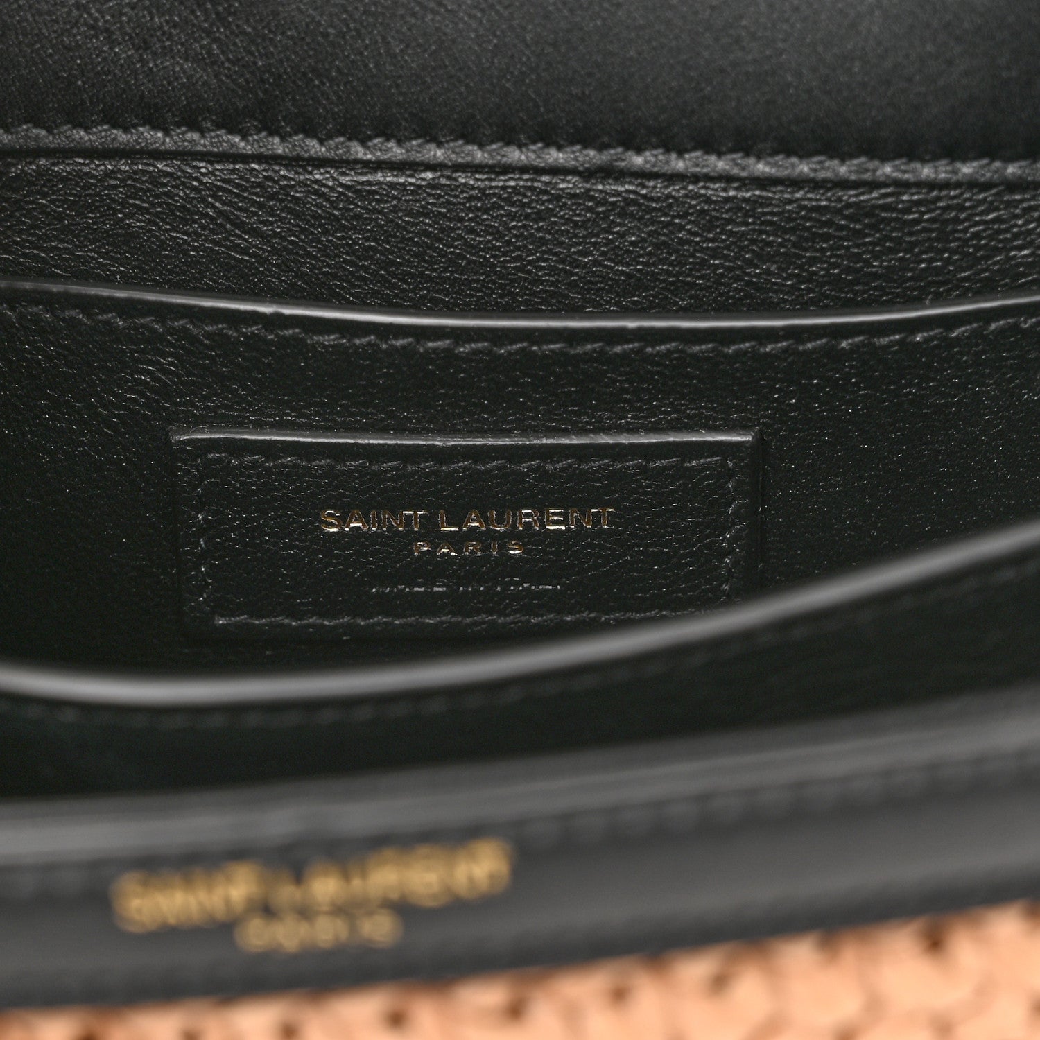 Saint Laurent Raffia Calfskin Mini Classic Monogram Cassandra Top Handle Black Natural 7 of 11