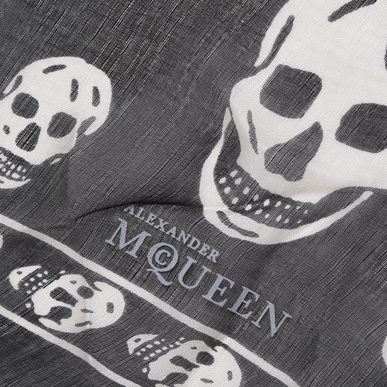 Alexander McQueen Silk Chiffon Skull Scarf Black Ivory 5 of 6