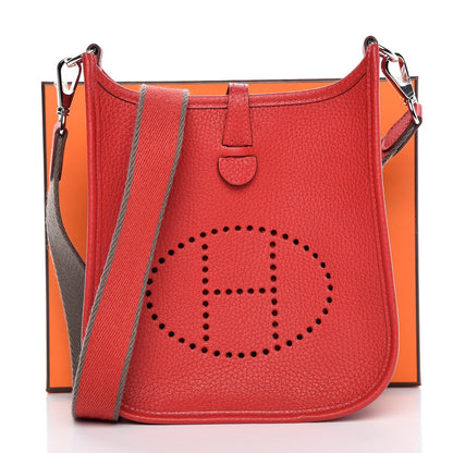 Hermes Taurillon Clemence Amazone Evelyne TPM Rouge Casaque Etain 7 of 7