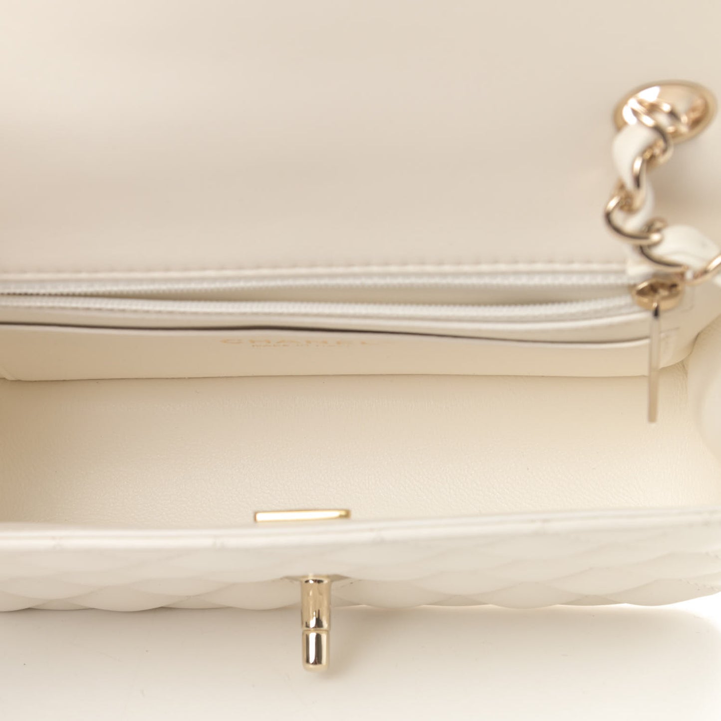 Lambskin Quilted Mini Rectangular Flap White