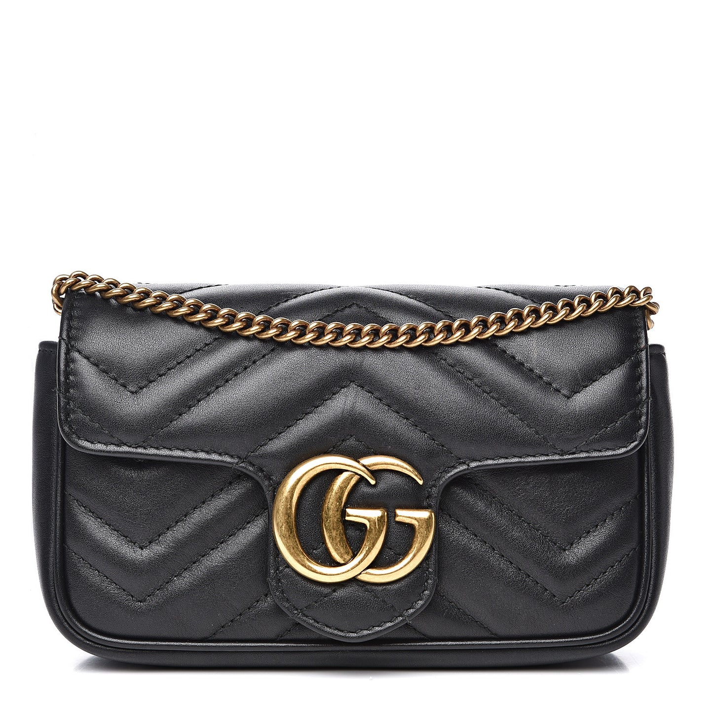 Calfskin Matelasse Super Mini GG Marmont Shoulder Bag Black