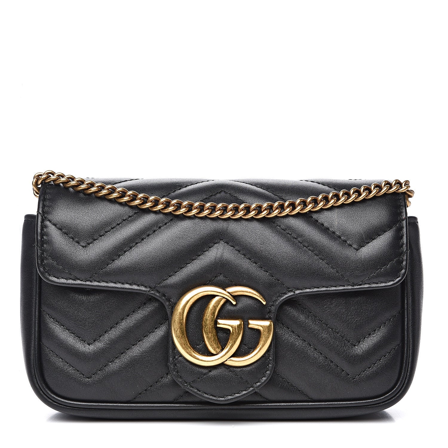 Gucci Calfskin Matelasse Super Mini GG Marmont Shoulder Bag Black 1 of 16