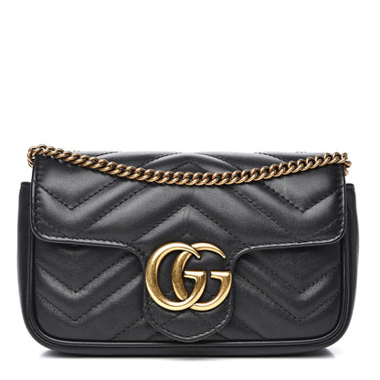 Gucci Calfskin Matelasse Super Mini GG Marmont Shoulder Bag Black 1 of 16
