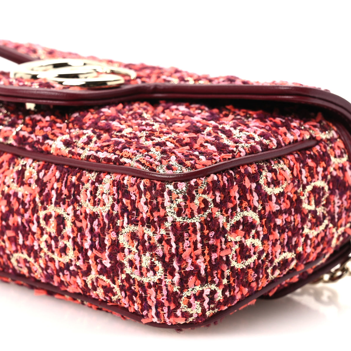 Gucci Tweed GG Monogram Mini GG Marmont Shoulder Bag Orange Red Multicolor 9 of 10
