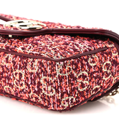 Gucci Tweed GG Monogram Mini GG Marmont Shoulder Bag Orange Red Multicolor 9 of 10