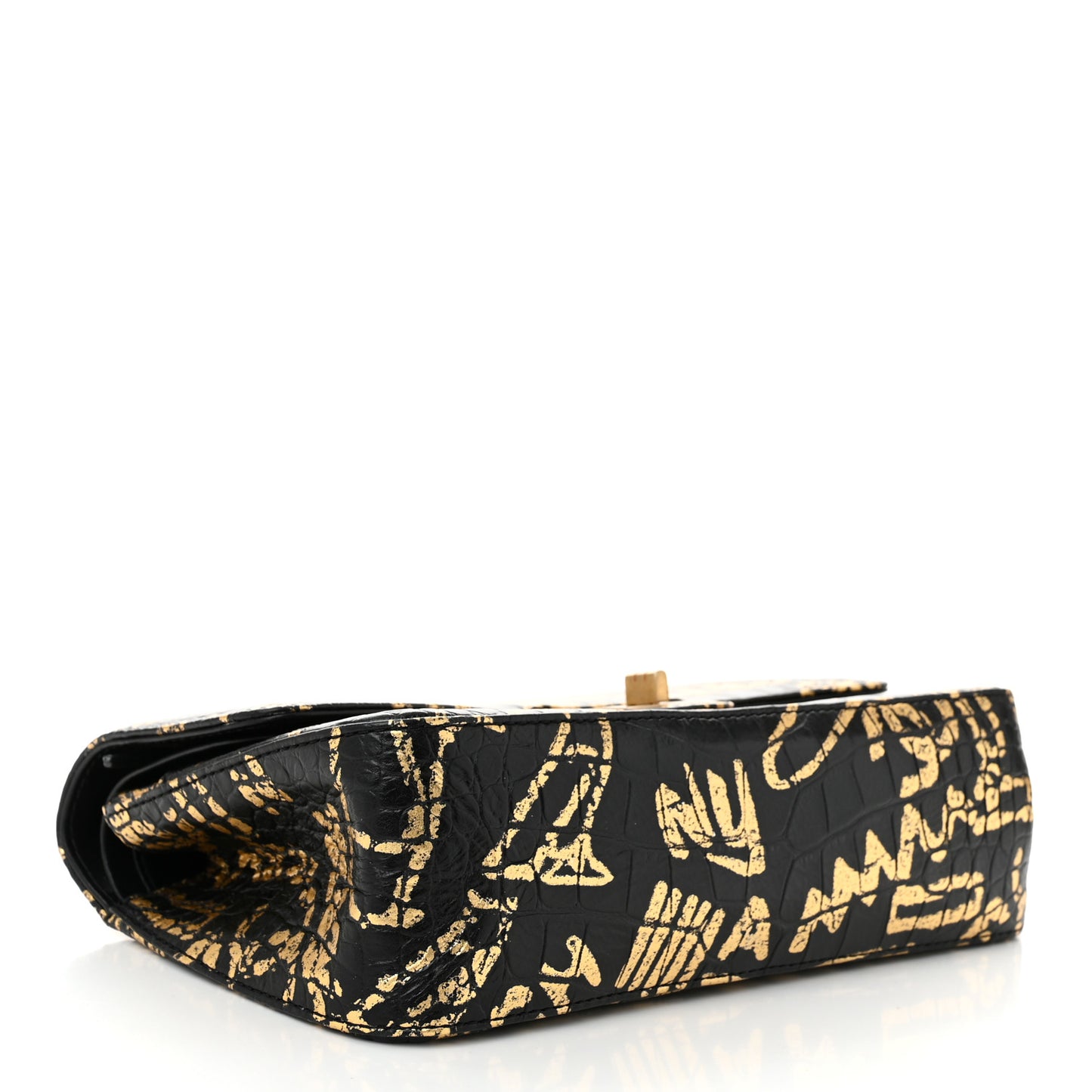 Calfskin Crocodile Embossed Graffiti 2.55 Cocodile Reissue 225 Flap Black Gold