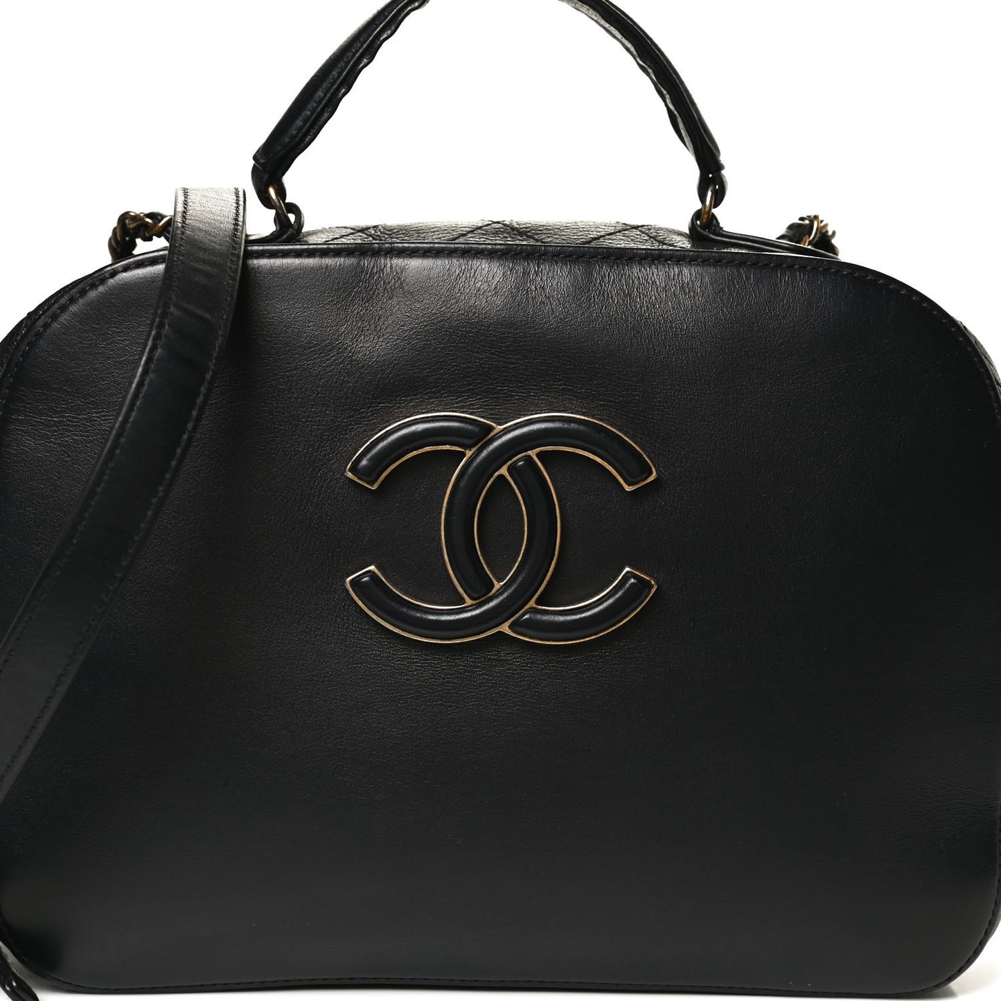 Shiny Calfskin Goatskin Quilted Coco Curve Vanity Black