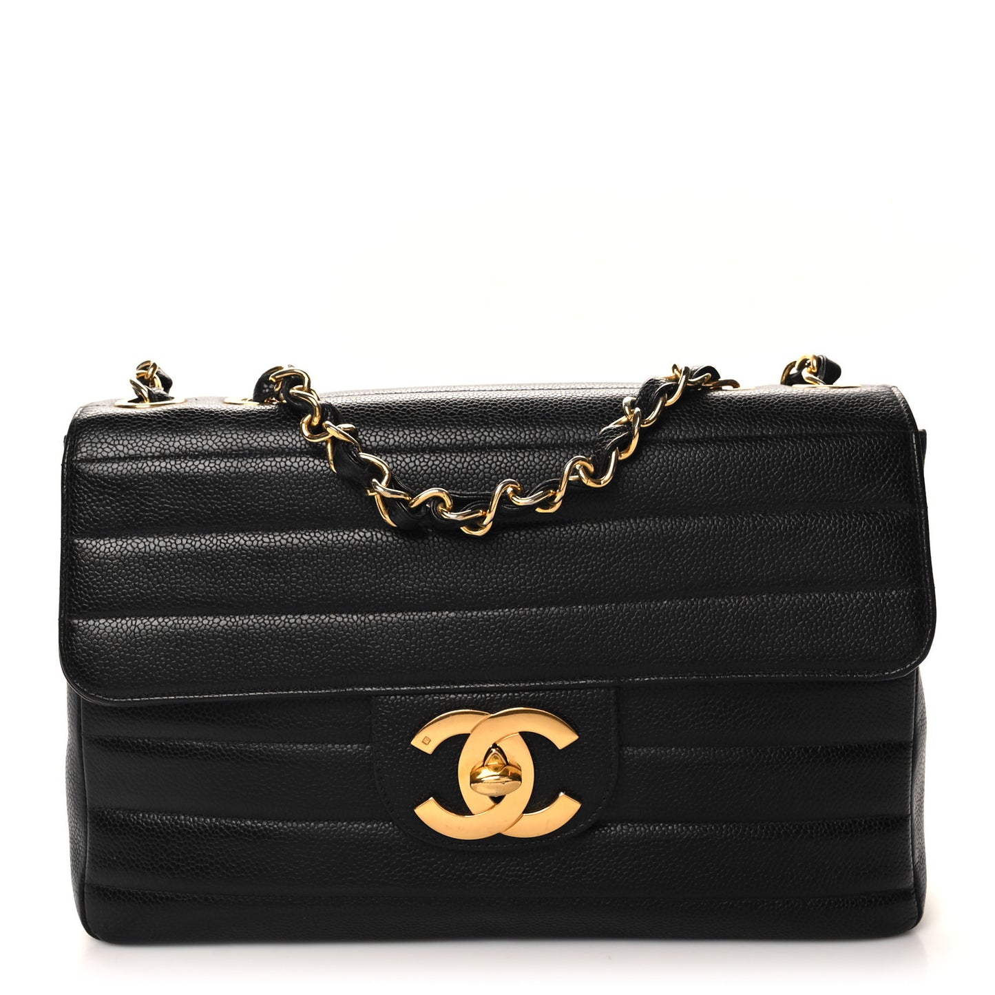 Caviar Horizontal Quilted Jumbo Single Flap Black