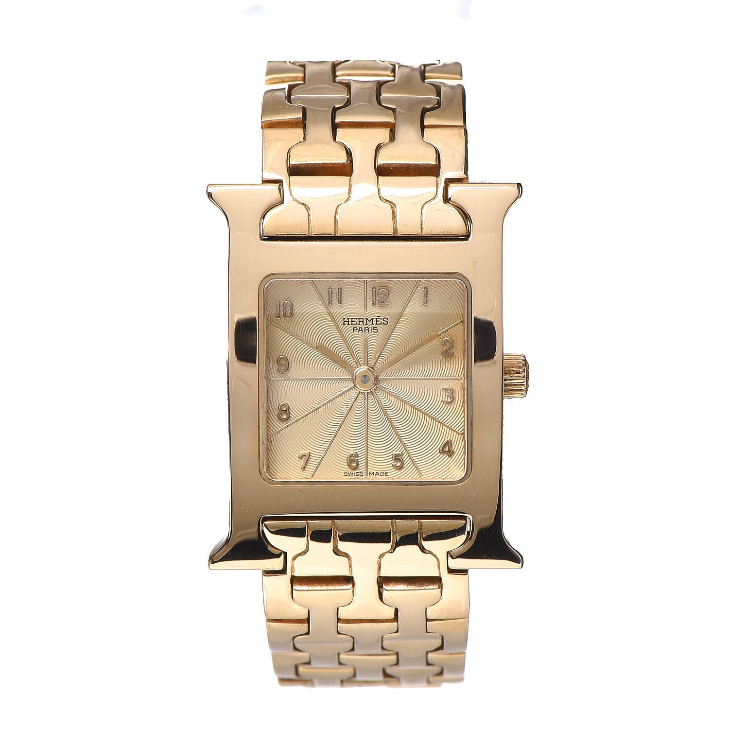 Hermes 18K Yellow Gold 21mm Heure H Hour Quartz Watch 1 of 6