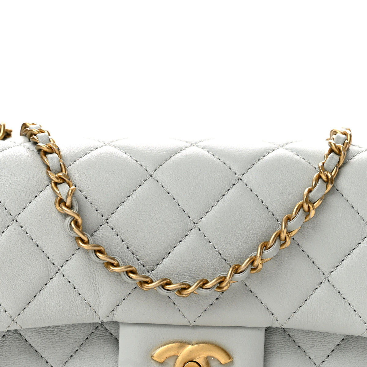 Lambskin Quilted Mini Rectangular Pearl Crush Flap Grey