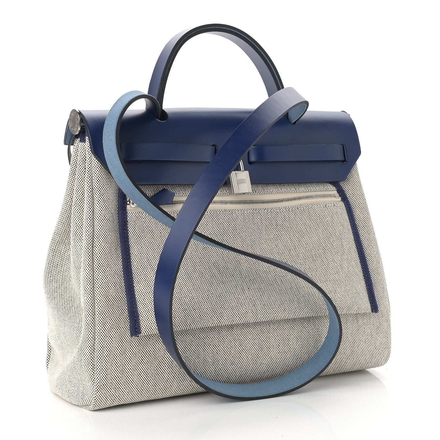 Hermes Vache Hunter Toile H Brides de Gala Herbag Zip Retourne 31 PM Bleu De France Ecru Black 4 of 10