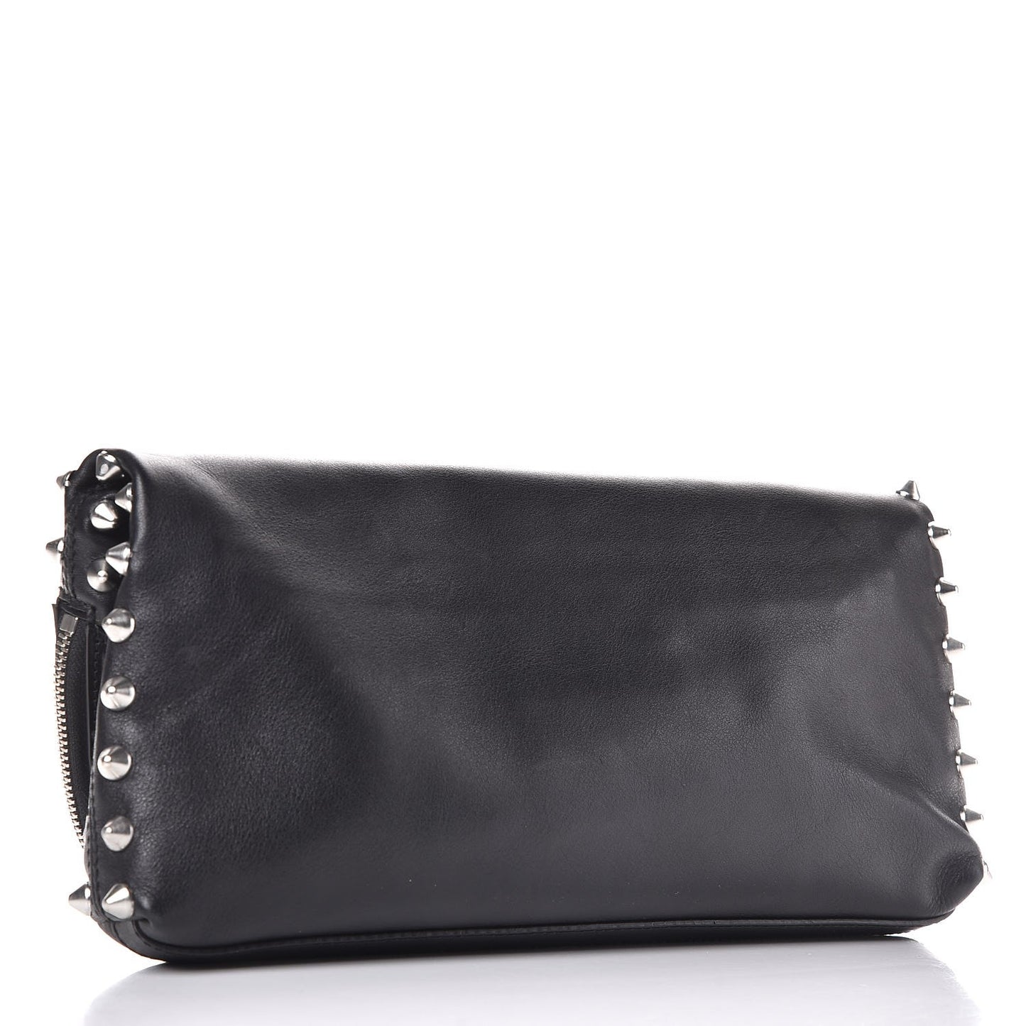 Calfskin Studded Padlock Skull Clutch Black