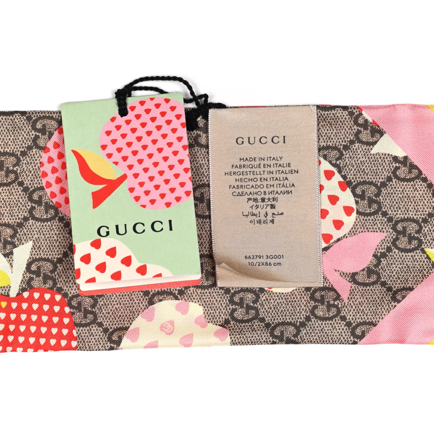 Silk Twill GG Monogram GG Apple Hearty VD Neck Bow Scarf Beige Pink