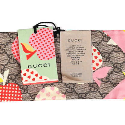 Gucci Silk Twill GG Monogram GG Apple Hearty VD Neck Bow Scarf Beige Pink 3 of 3