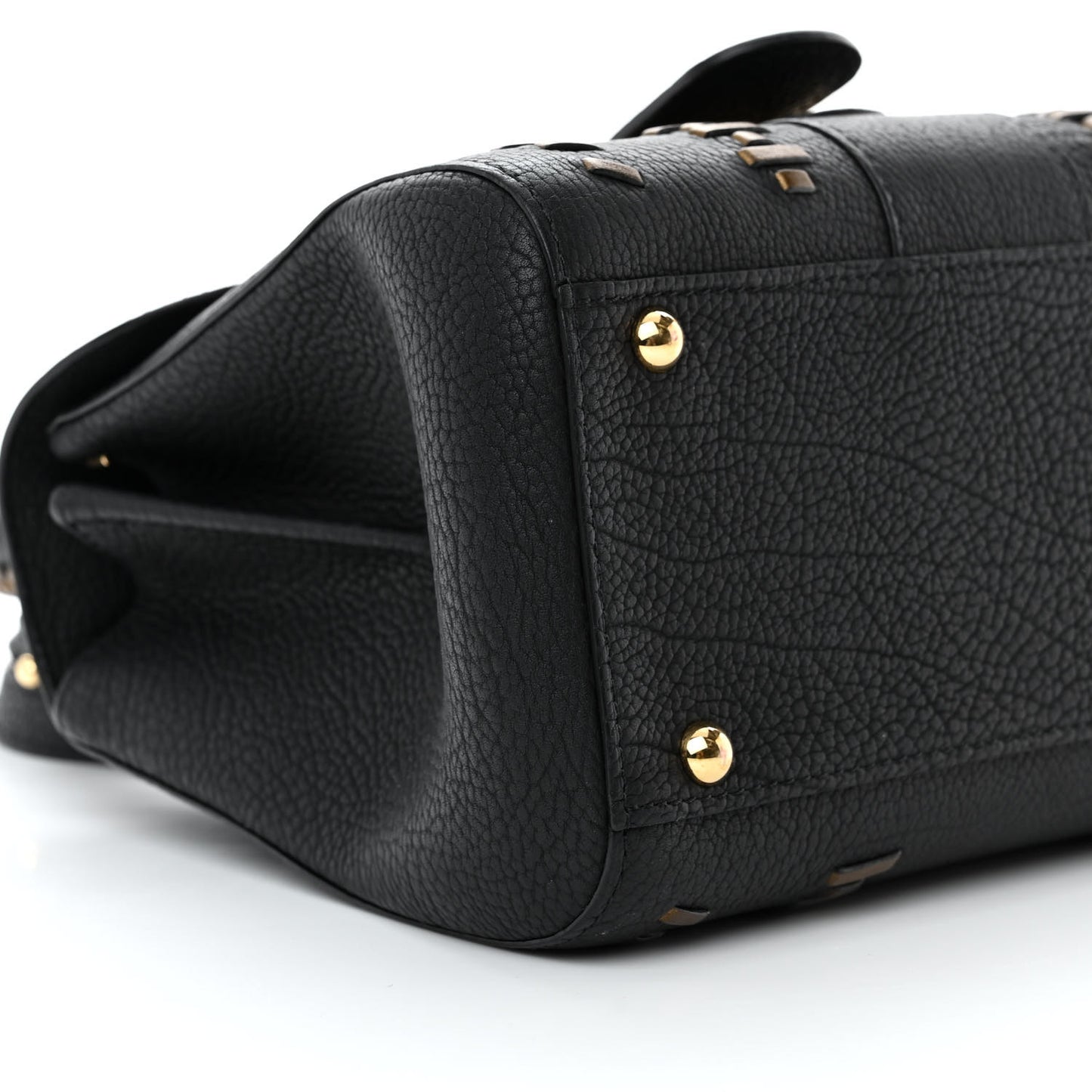 Crispy Calfskin Tribal Stitch Mini Brillant Satchel Black Bronze