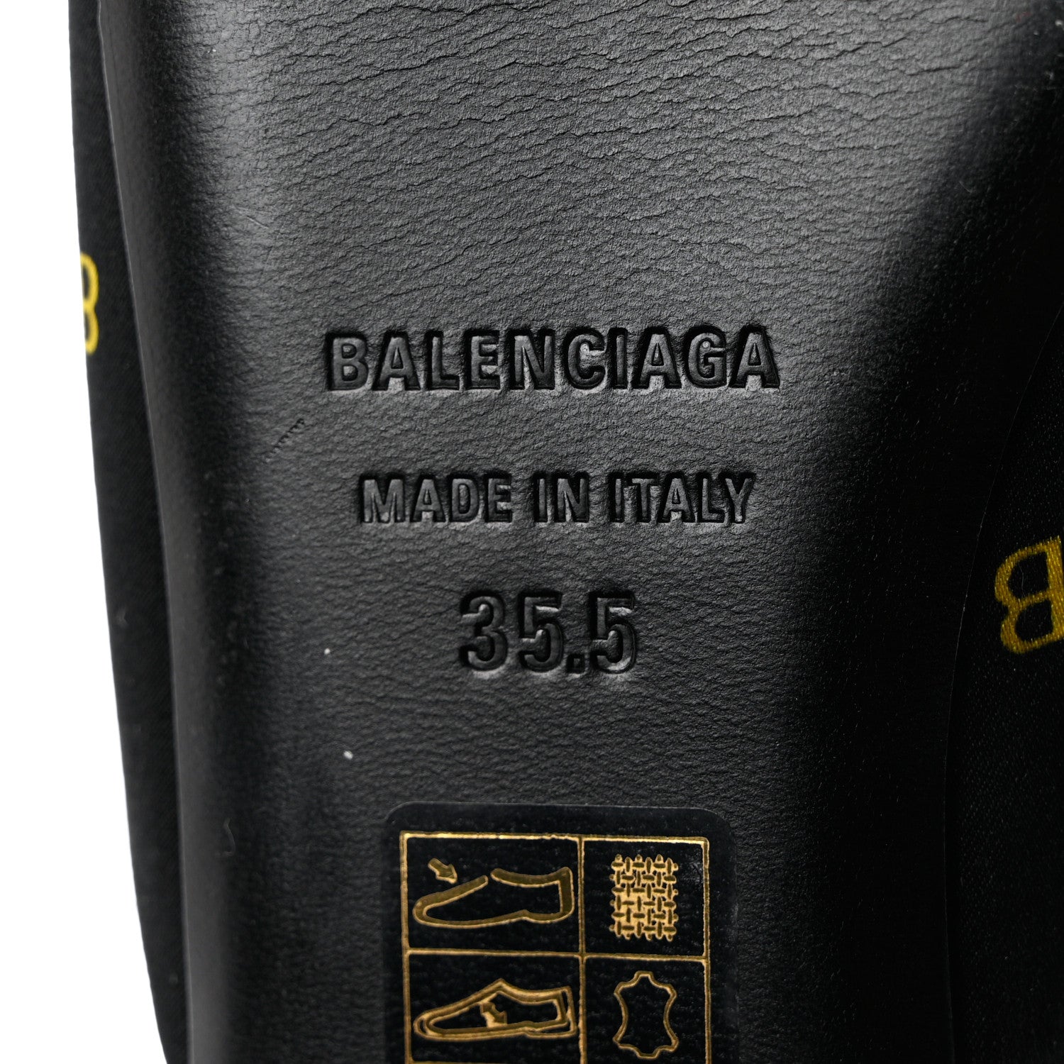 Balenciaga Crepe Satin BB Printed Pointy Toe Knife Flat Mules 36.5 Black Yellow 8 of 9